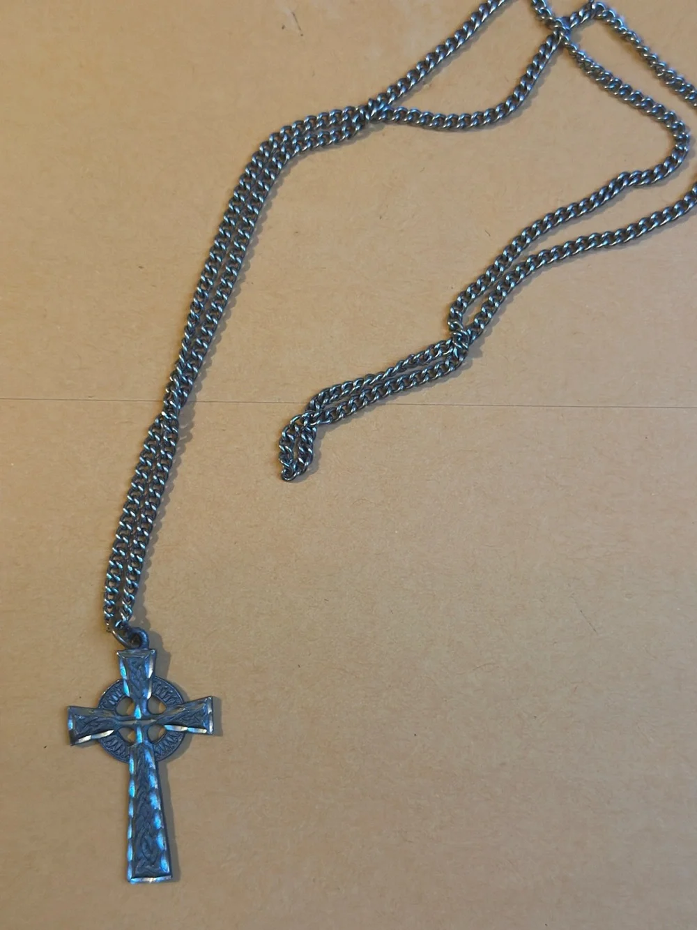 Celtic Cross Pendant Necklace Antique Silver Tone - Men's Accessory